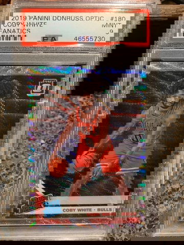 Psa 9 2019 Coby White Donruss Optic Fanatics silver wave prizm 