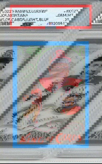 2022 PANINI ILLUSIONS KING OF CARDS LIGHT BLUE JOE MONTANA /299 PSA 10 LOW POP