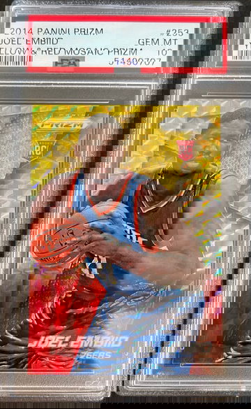 2014 Panini Yellow Red Mosaic Prizm #253 Joel Embiid RC ROOKIE PSA 10 GEM MINT