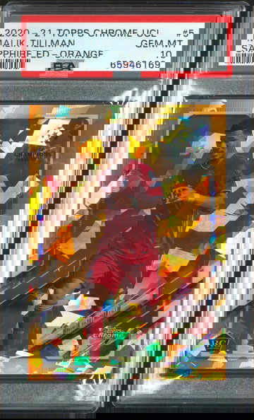 2020-21 Topps Chrome UCL Malik Tillman Orange Sapphire /50 PSA 10