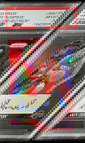2024 PRIZM SIGNATURES AMEN THOMPSON RED PRIZM /99 SSP PSA 8