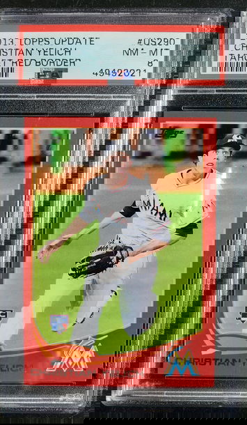 Christian Yelich 2013 Topps Update #US290 US-290 Target Red Border Parallel Baseball PSA 8 Marlins Milwaukee Brewers RC