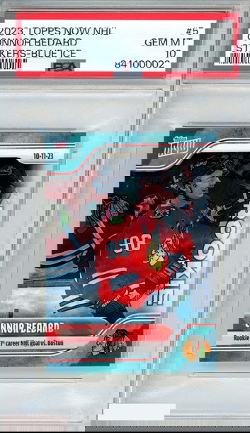 2023 TOPPS NOW NHL STICKERS CONNOR BEDARD #5 BLUE ICE 9 OF 10 ROOKIE RC PSA 10