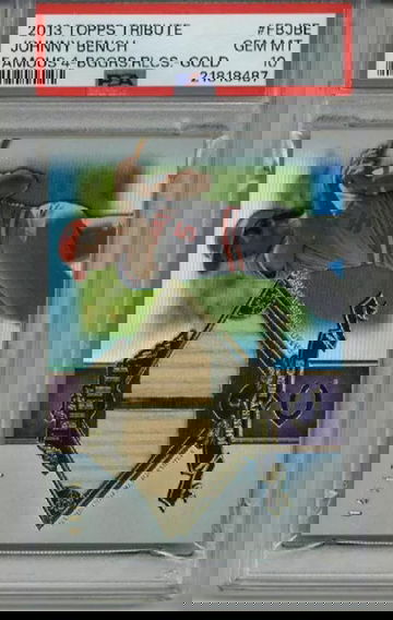 2013 TOPPS TRIBUTE FAMOUS FOUR BAGGERS RELICS GOLD JOHNNY BENCH /15 PSA 10