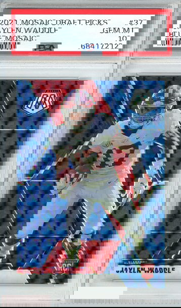 2021 PANINI MOSAIC DP JAYLEN WADDLE #37 BLUE MOSAIC 69 OF 75 POP 2! RC PSA 10