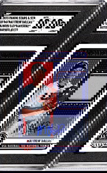 2023 Panini Stars & Stripes #U18-MD Matthew Dallas U-18 World Cup Mat. Auto. /72 SGC 10