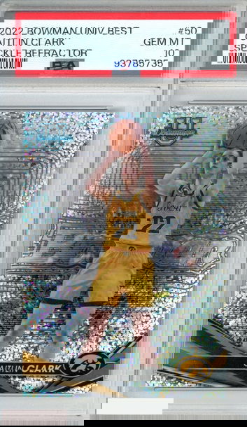 2022 BOWMAN UNIVERSITY BEST CAITLIN CLARK #50 SPECKLE REFRACTOR ROOKIE RC PSA 10