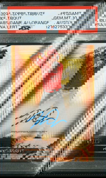 2024 Topps Tribute Mike Trout Pillars of the Game Orange /25 AUTO PSA 10 GEM MINT POP 1
