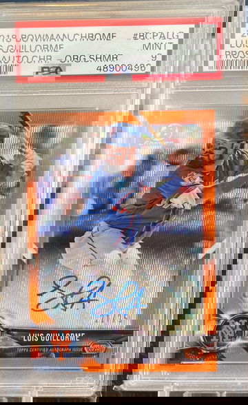 Luis Guillorme 2018 Bowman Chrome prospect Auto PSA 9 Orange Wave /25