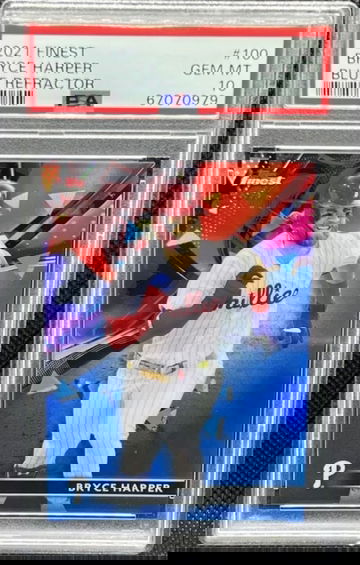 2021 Topps Finest Bryce Harper Blue Refractor 23/150 PSA 10.  Pop 4!