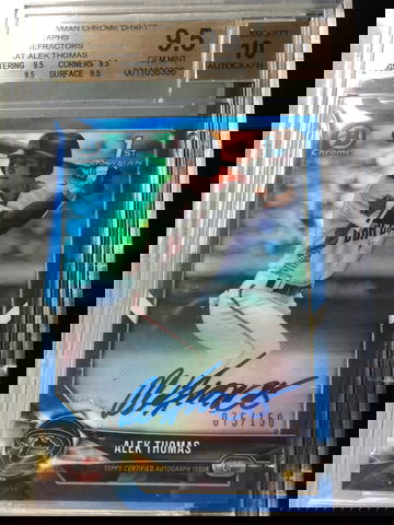 Alek Thomas bowman chrome blue refractor auto bgs 9.5 quads