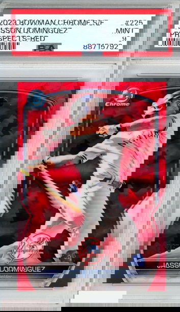 2023 BOWMAN CHROME SAPPHIRE PROSPECTS JASSON DOMINGUEZ #225 RED 5 OF 5 RC PSA 9