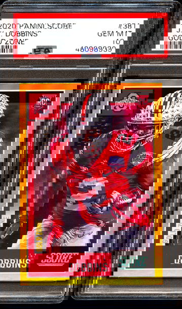 2020 Panini Score J.K. Dobbins Gold Zone RC #/50 PSA 10