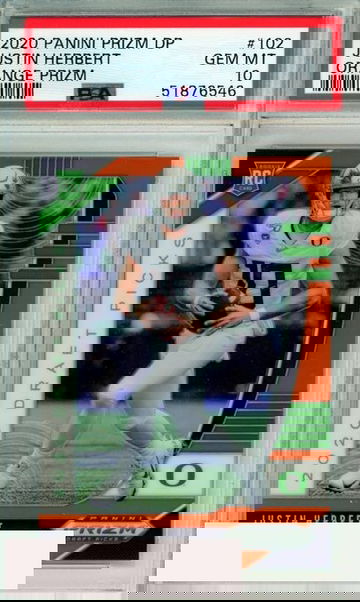 2020 PANINI PRIZM DRAFT PICKS JUSTIN HERBERT #102 ORANGE PRIZM RC PSA 10 GEM MT