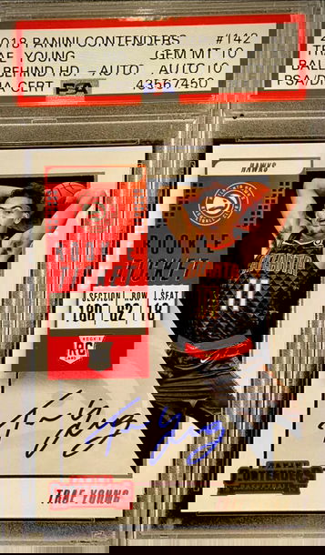 2018 Panini Contenders Trae Young Auto Ball Behind Head RC Dual Grade PSA 10 POP 4