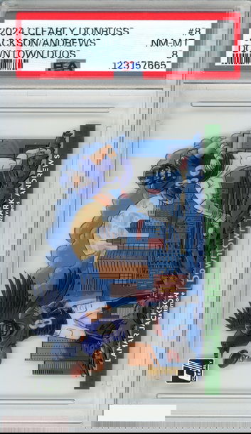 2024 PANINI CLEARLY DONRUSS DOWNTOWN DUOS LAMAR JACKSON MARK ANDREWS #8 PSA 8