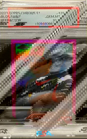 2023 Topps Chrome F1 Carlos Sainz Pink Refractor 21/75 PSA 10 Population 2