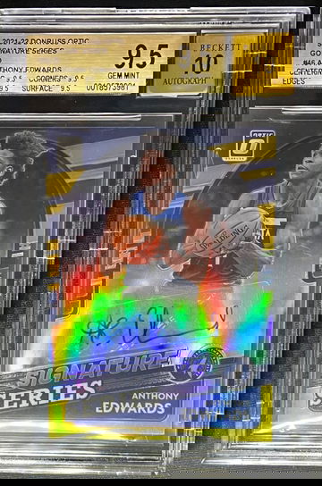 2021 Anthony Edwards Optic Gold Prizm Signature Series /10 Auto BGS 9.5 True Gem