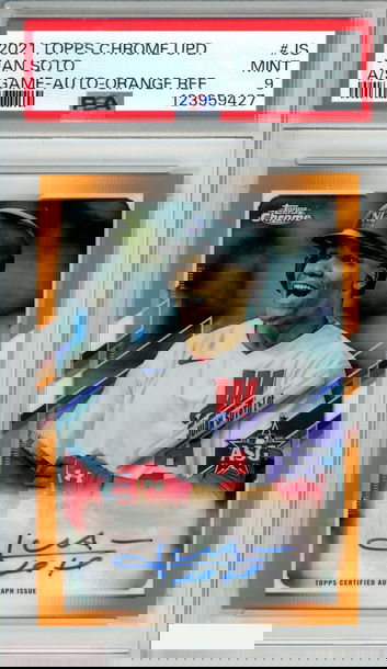2021 TOPPS CHROME UPDATE ALL-STAR GAME AUTO JUAN SOTO #JS ORANGE 13 OF 25 PSA 9