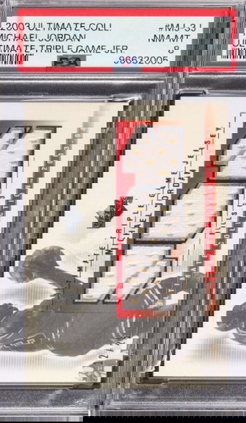 2003 Michael Jordan Upper Deck Ultimate Collection Triple Game Used Jersey 12/25 PSA 8