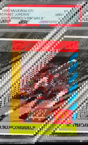 1990 McDonald's #6 Michael Jordan The Backup Dribble Pink Back PSA 9 MINT Pop 7
