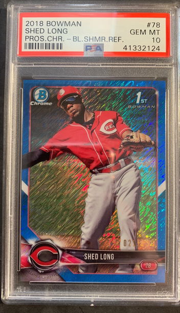 2018 Bowman Chrome Shed Long Blue Refractor /150