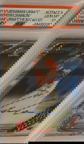 CAMERON CANNON 2019 Bowman Draft Chrome Draft Pocks 1st Auto! PSA 10! LOW POP!