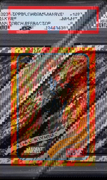 2025 Topps Chrome Marvel Human Torch Refractor Valkyrie #187 /99 PSA 8