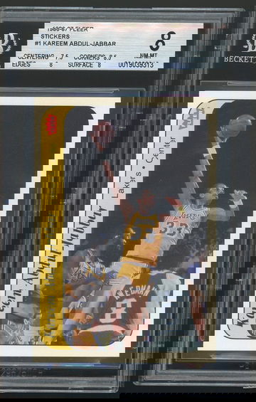  1986 FLEER STICKERS #1 KAREEM ABDUL-JABBAR BGS 8 NM-MT (7.5, 8.5, 8, 8)