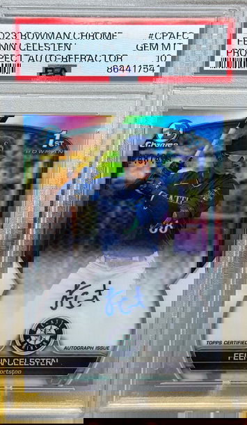 2023 bowman chrome 1st prospect Felnin celesten refractor auto /499 PSA 10 rookie card autograph 