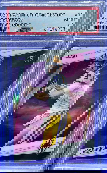 2020 PANINI CHRONICLES DRAFT JOE BURROW RC PHOENIX PURPLE PSA 9 MINT SP /99 LSU