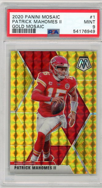 Patrick Mahomes 2020 Panini Mosaic Gold Refractor /17 PSA 9 Mint KC Chiefs NFL MVP #1