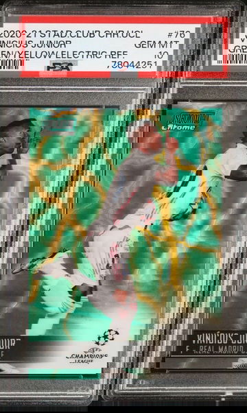 2020-21 Topps Stadium Club Chrome UCL Vini Jr Green/Yellow Electric /75 #76 - PSA 10 - Real Madrid / Brazil