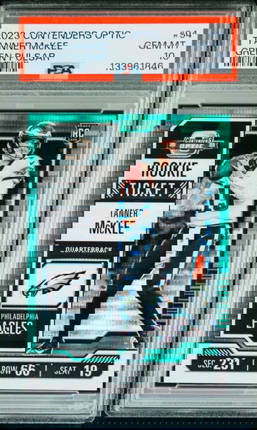 2023 Contenders Optic TANNER MCKEE Rookie Ticket Green Pulsar Prizm /35 PSA 10