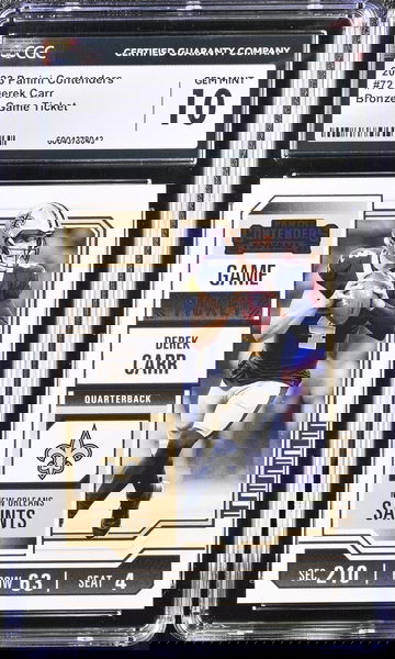 2023 PANINI DEREK CARR BRONZE GAME TICKET #72 CGC 10