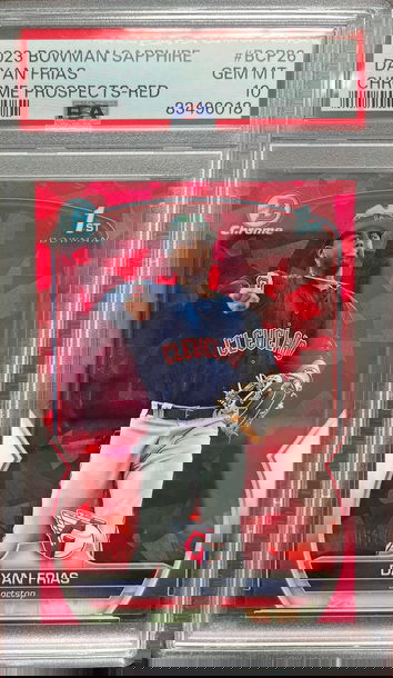 2023 Bowman Sapphire Dayan Frias Red /10 PSA 10