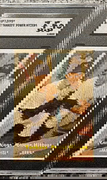 1957 Topps Mickey Mantle/ Yogi Berra  # 407  Yankee Power Hitters SGC 3.5