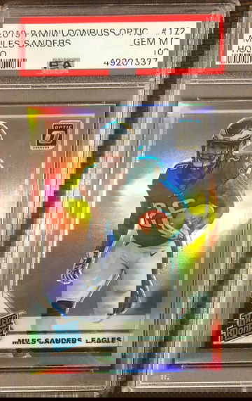 2019 Donruss Optic #172 MIles Sanders Rated Rookie Holo Silver Prizm PSA 10 Gem Mint RC Eagles