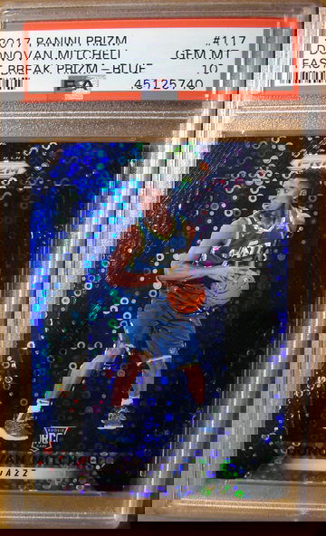 Donovan Mitchell 2017 Panini Prizm #117 Fast Break Blue Prizm /175 PSA 10