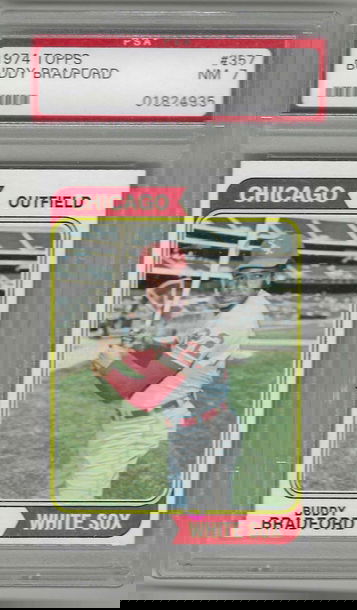 1974 Topps Baseball Card Buddy Bradford #357 PSA 7 Chicago White Sox