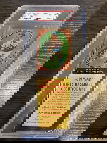 1958 HIRES ROOT BEER HANK AARON WITH TAB #44 PSA 8 NM-MT POP 9