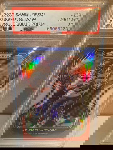 2020 Panini Prizm Russell Wilson Red/White/Blue Prizm Card #294 PSA 10 GEM MT