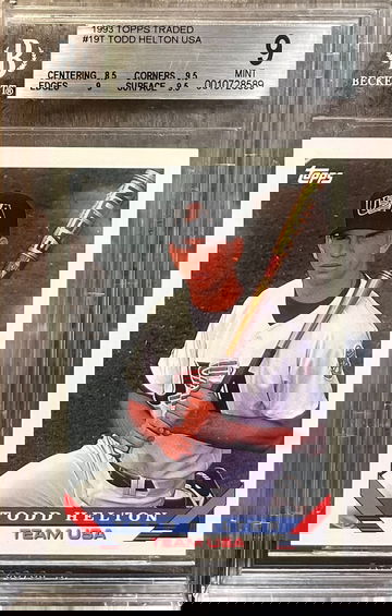 1993 Topps Traded Todd Helton #19T Team USA Rockies Rookie Card RC (HOF) Beckett 9