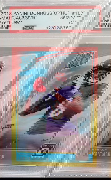 2018 Lamar Jackson Optic Red/Yellow PSA 10