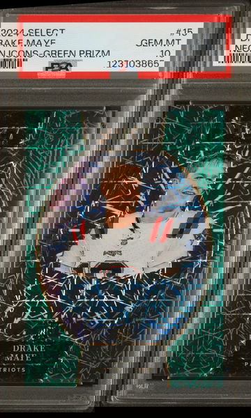 2024 Panini Select Neon Icons Green Prizm Drake Maye #15 /5 PSA 10