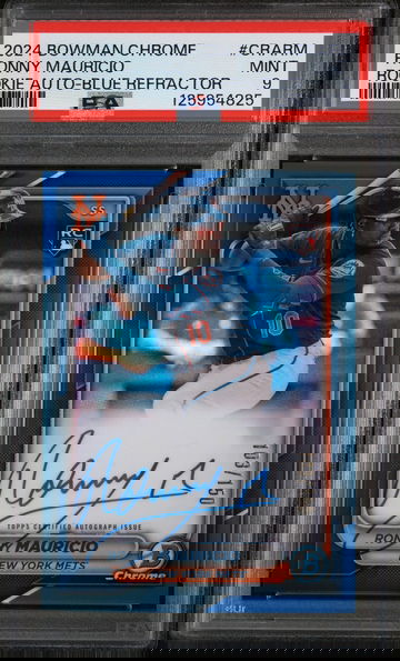 2024 Bowman Chrome Chrome Rookie Autographs Rookie Auto-Blue Refractor Ronny Mauricio #CRARM /150 PSA 9