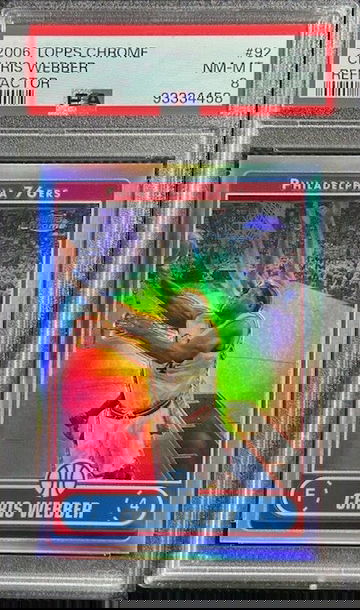 2006 TOPPS CHROME REFRACTOR #92 CHRIS WEBBER HOF PSA 8 NM-MINT 76ERS