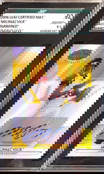 2006 Leaf Certified Materials Michael Vick Mirror Gold Auto /11 SGC 92 Near Mint