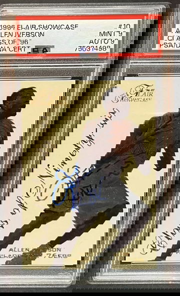 1996 Signed Flair Showcase Class of '96 #10 Allen Iverson Rookie RC PSA 9 Auto 9