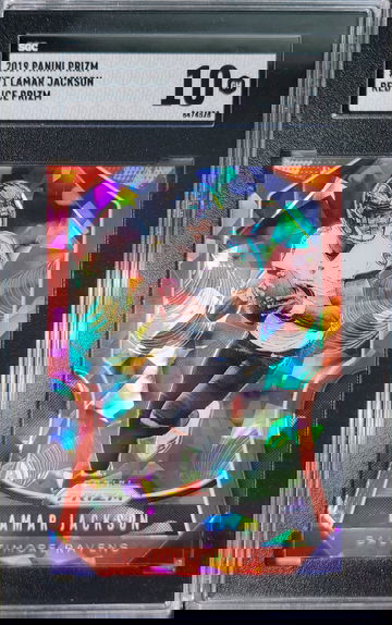 2019 Panini Prizm Lamar Jackson Red Cracked Ice SGC 10